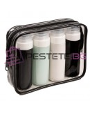 Козметична чанта за пътуване с шишета и стикери